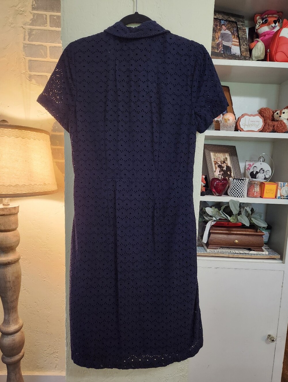Talbots Eyelet Tie-Front Shirtdress Size 10 Navy EUC - Picture 3 of 9